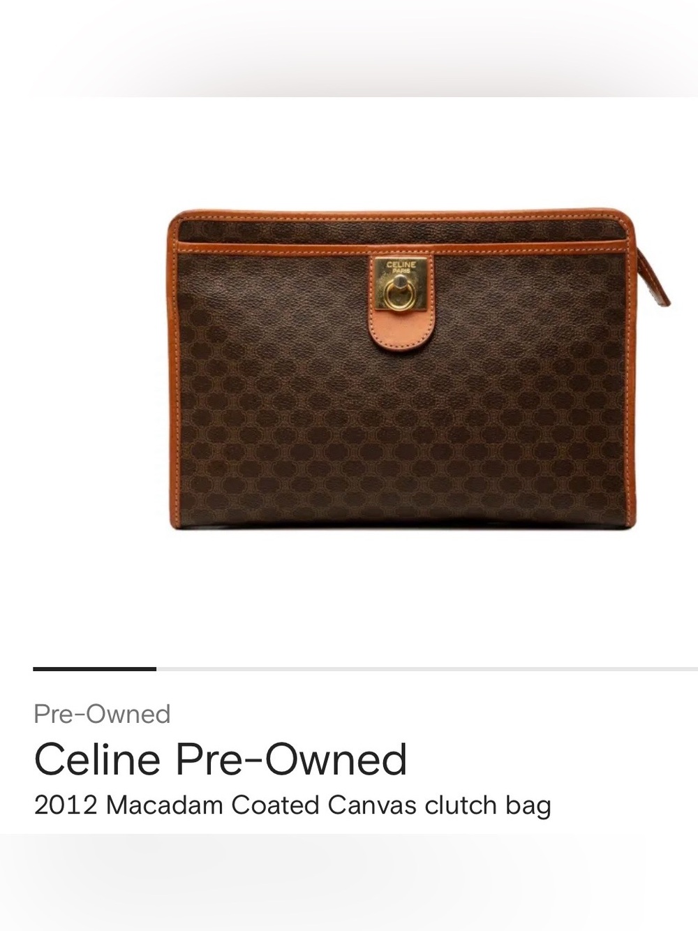 Authentic Celine 2012 Macadam Coated Canvas Brown Monogram Leather Wristlet